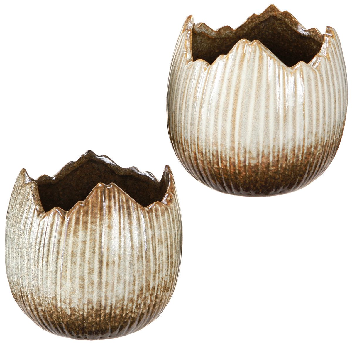 Viana Osterei Keramik Blumentopf Ei-Design Creme Braun Ø11,5cm 2 Stk, 2 Stück