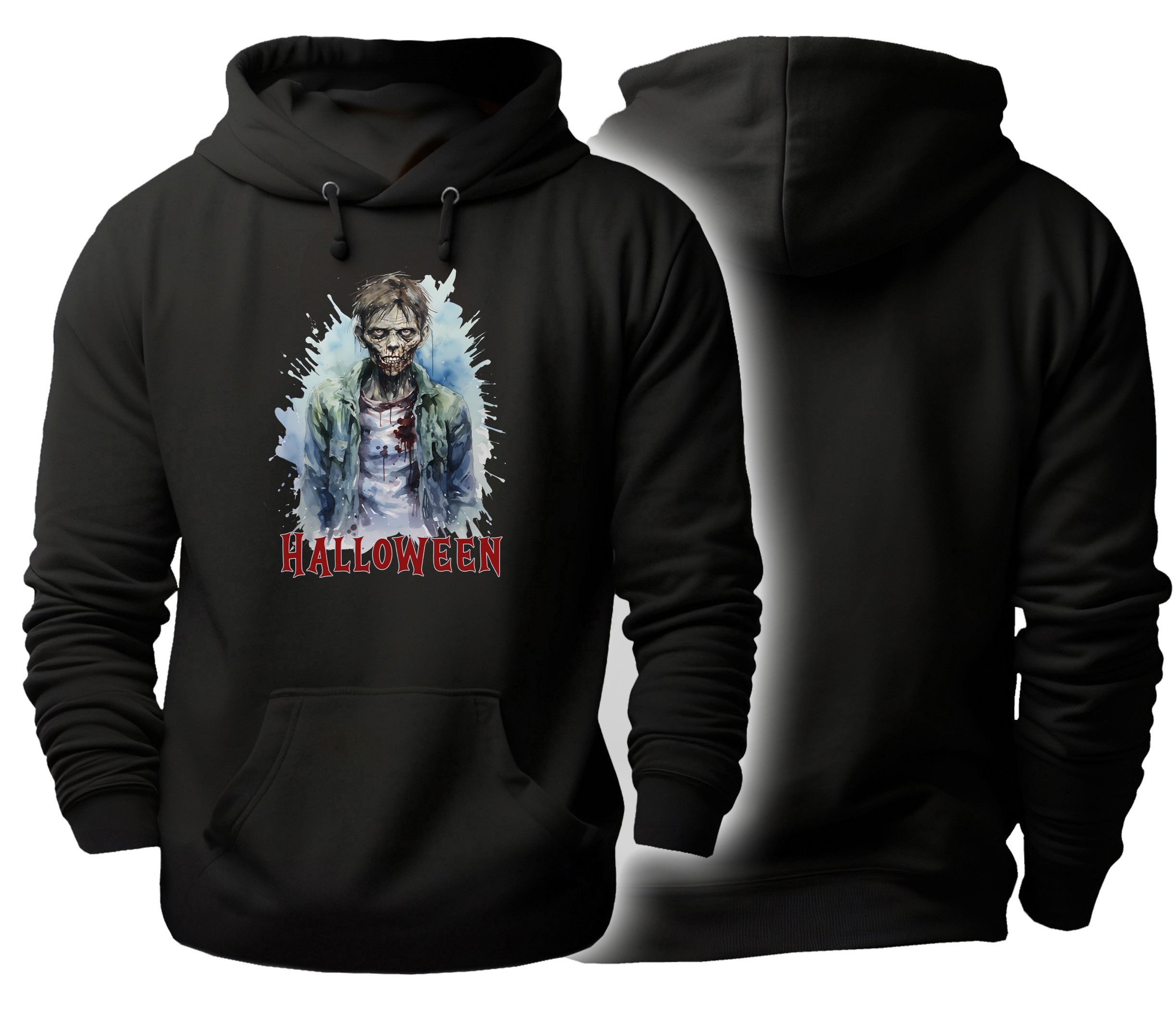 MyDesign24 Hoodie Halloween Kapuzen Pulli - Gruseliger Zombie Herren und Damen Kapuzensweater - Halloween Hoodie i454
