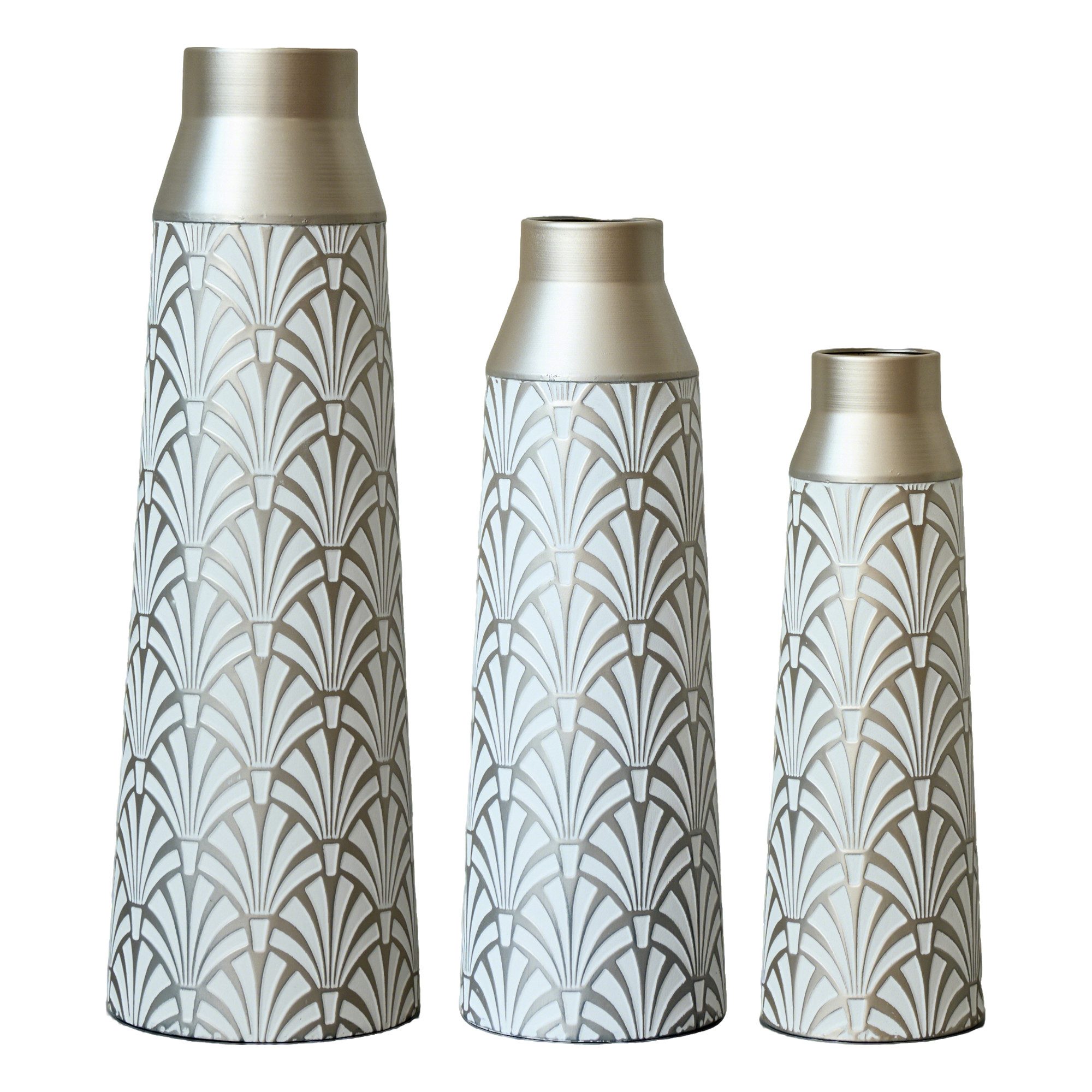 KLAM HOME Bodenvase Große Bodenvase 3er Set aus Metall, (50/65/83 cm), Mid-Century Modern (Dekovase Boden bis zur Decke reichende Vase, hohe dekorative Vase), Vintage Deko, Dekorative Vase für Wohnzimmer, Flur und Schlafzimmer