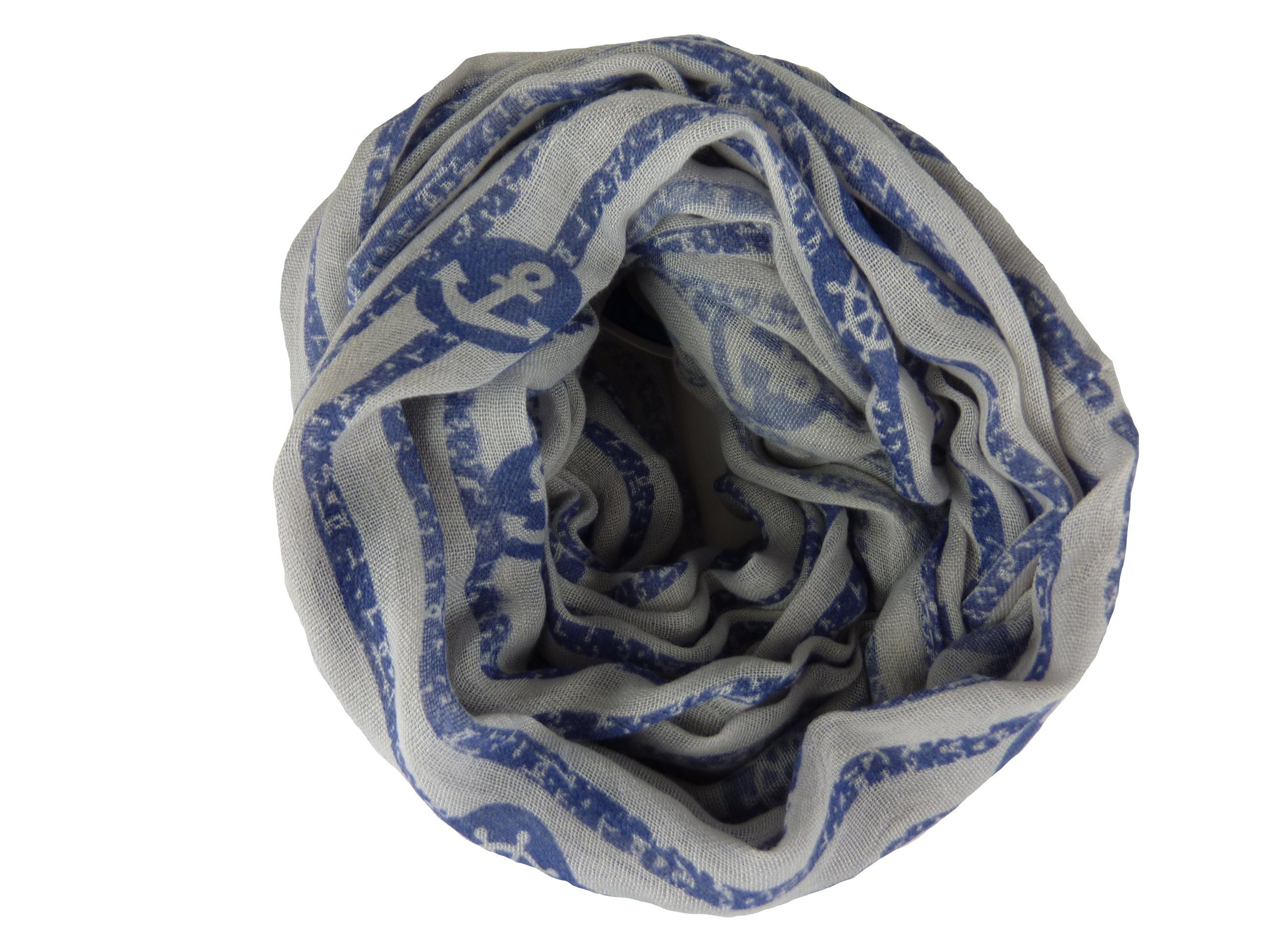 Taschen4life Loop Damen Loop Schal 50% Baumwolle QSWB-52, Anker und Streifen Muster, Schlauchschal grau/blau