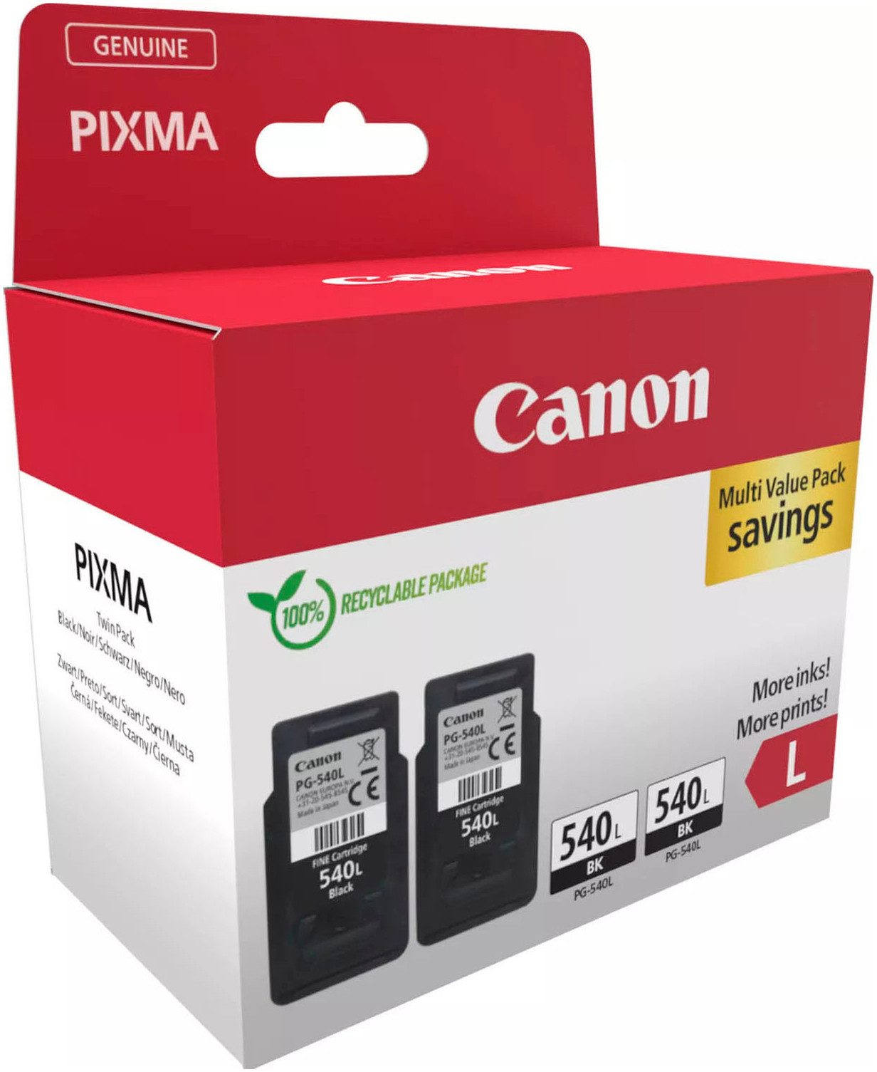 Canon PG-540L Doppelpack Tintenpatrone (Packung, 2-tlg)
