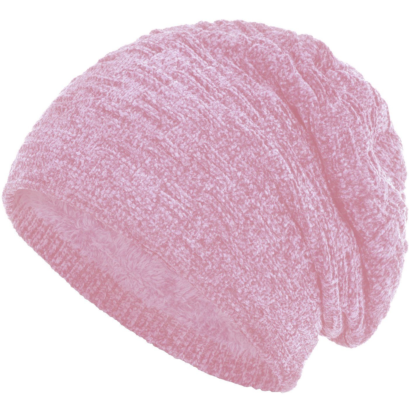 compagno Strickmütze (1-St) Warm gefütterte Wintermütze Strickmütze Beanie Damen und Herren rose Samt