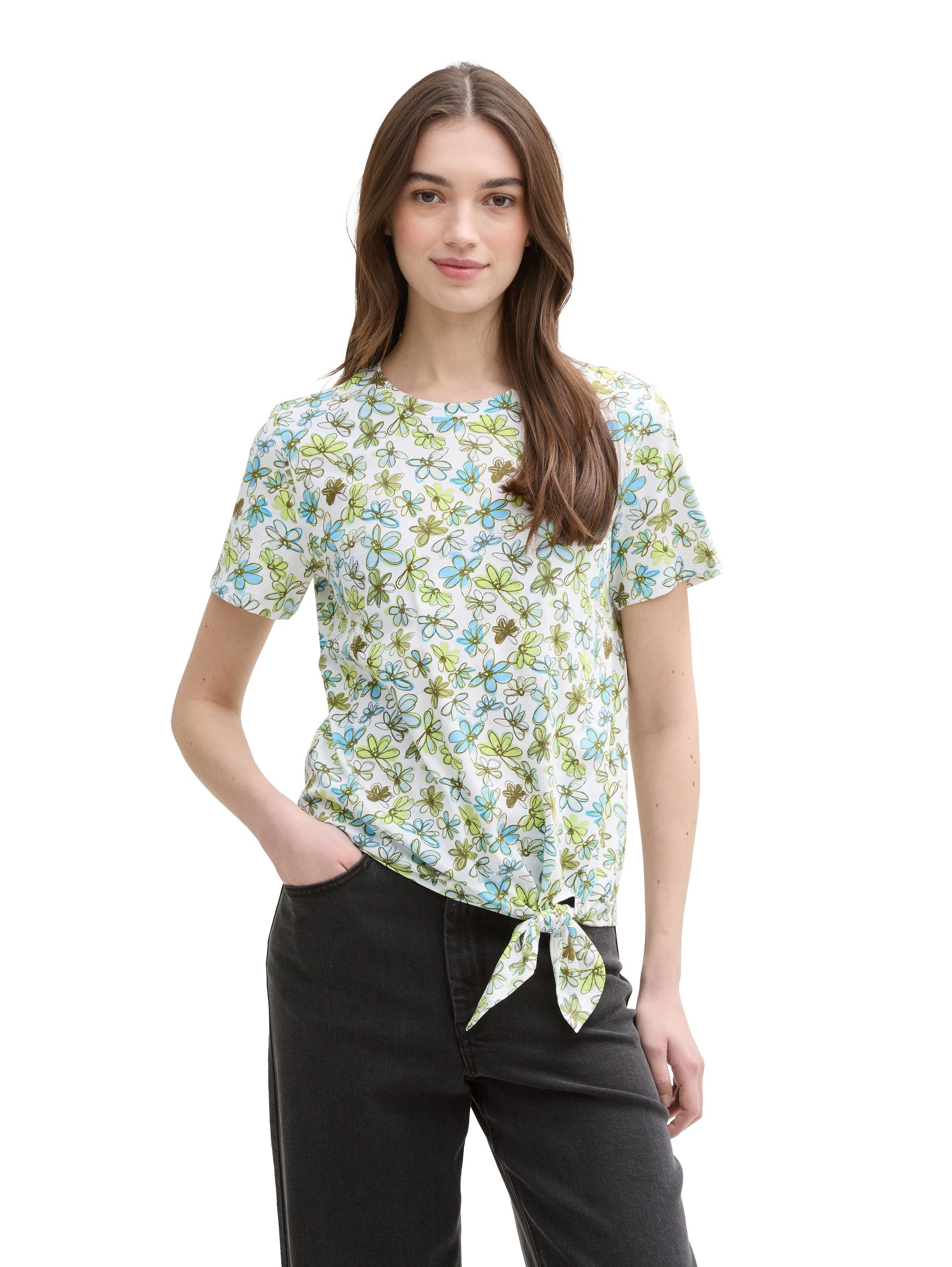 TOM TAILOR Denim T-Shirt mit Minimalprint und seitlichem Knoten günstig online kaufen