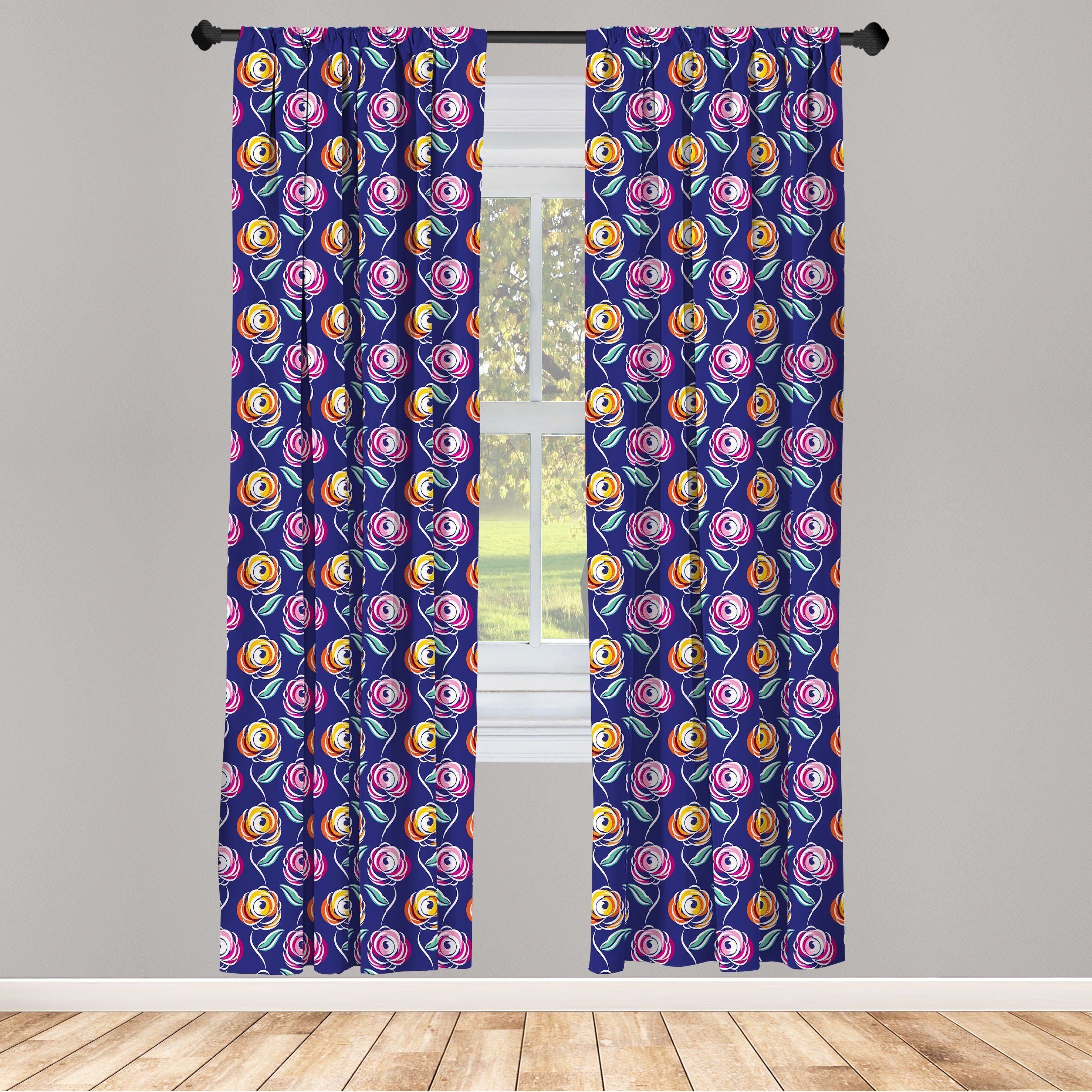 Gardine Vorhang für Wohnzimmer Schlafzimmer Dekor, Abakuhaus, Microfaser, Rosen Blumen mit Einzelblatt