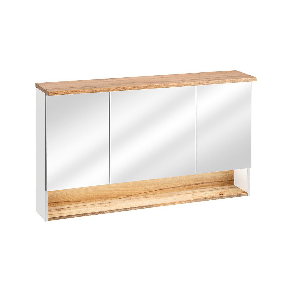 Lomadox Spiegelschrank BERMUDA-56 Badezimmer 120cm LED- in weiß mit WotaneicheB/H/T 120/69/25cm