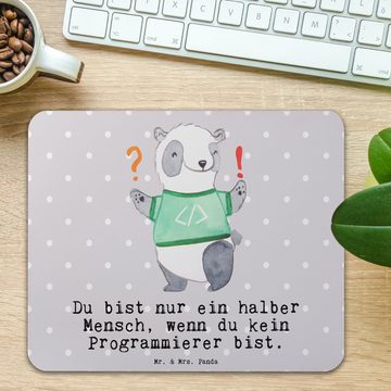 Mr. & Mrs. Panda Mauspad Programmierer Herz - Grau Pastell - Geschenk, Computerfreak, Software (1-St), Handgelenkschonend