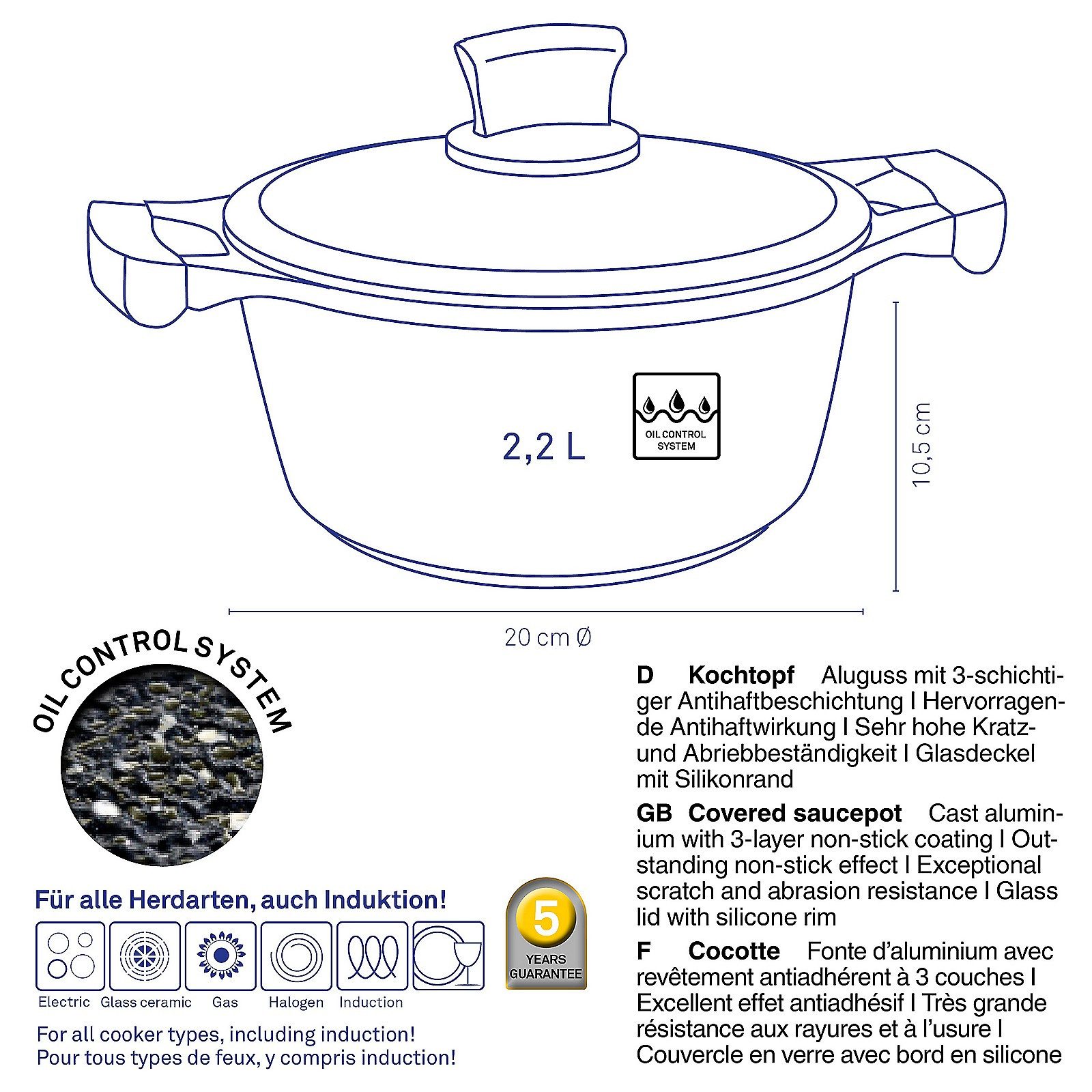 kela Kochtopf Stella Nova, Allherdboden, backofenfest bis 180°C, Softtouchgriffe, Auslassventile