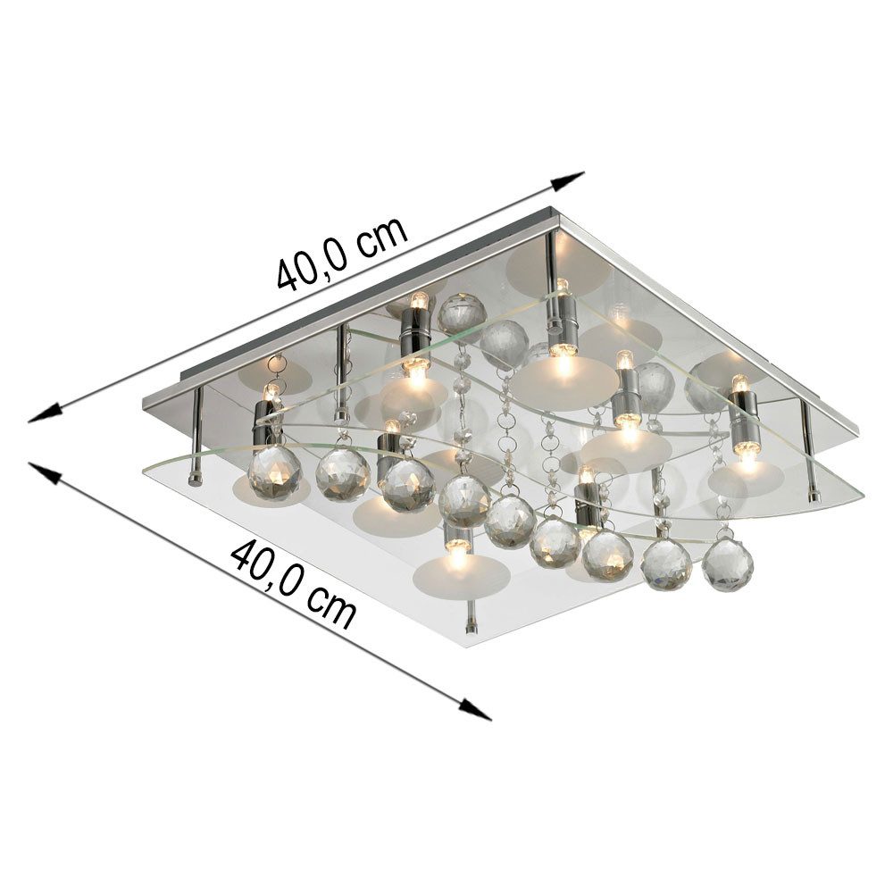 Esto Deckenleuchte, Leuchtmittel nicht inklusive, Deckenleuchte Chrom Beleuchtung Kristall Glas Wohnzimmer quadratisch