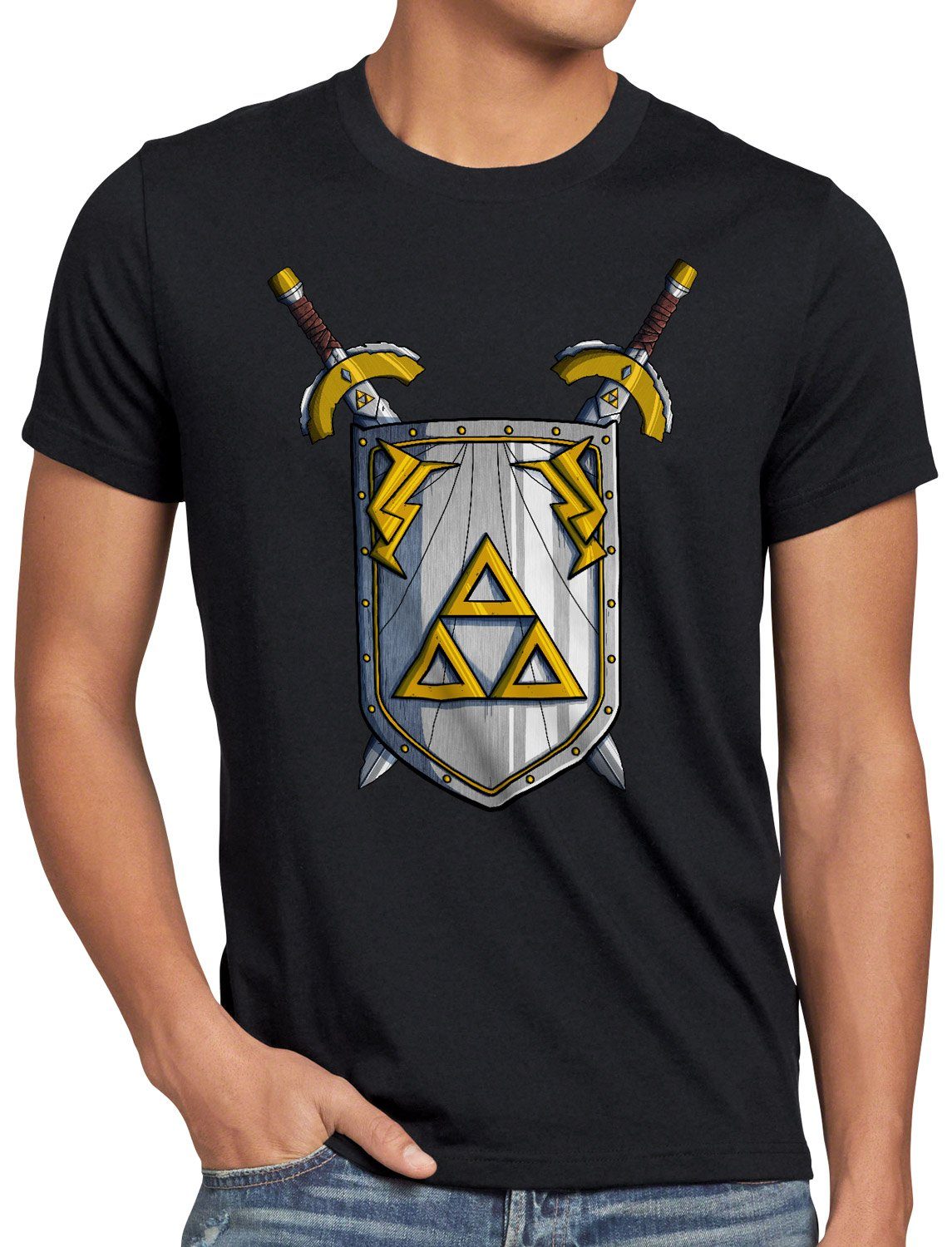 style3 Print-Shirt Herren T-Shirt Link to the Past Schwert hyrule snes nes schwarz