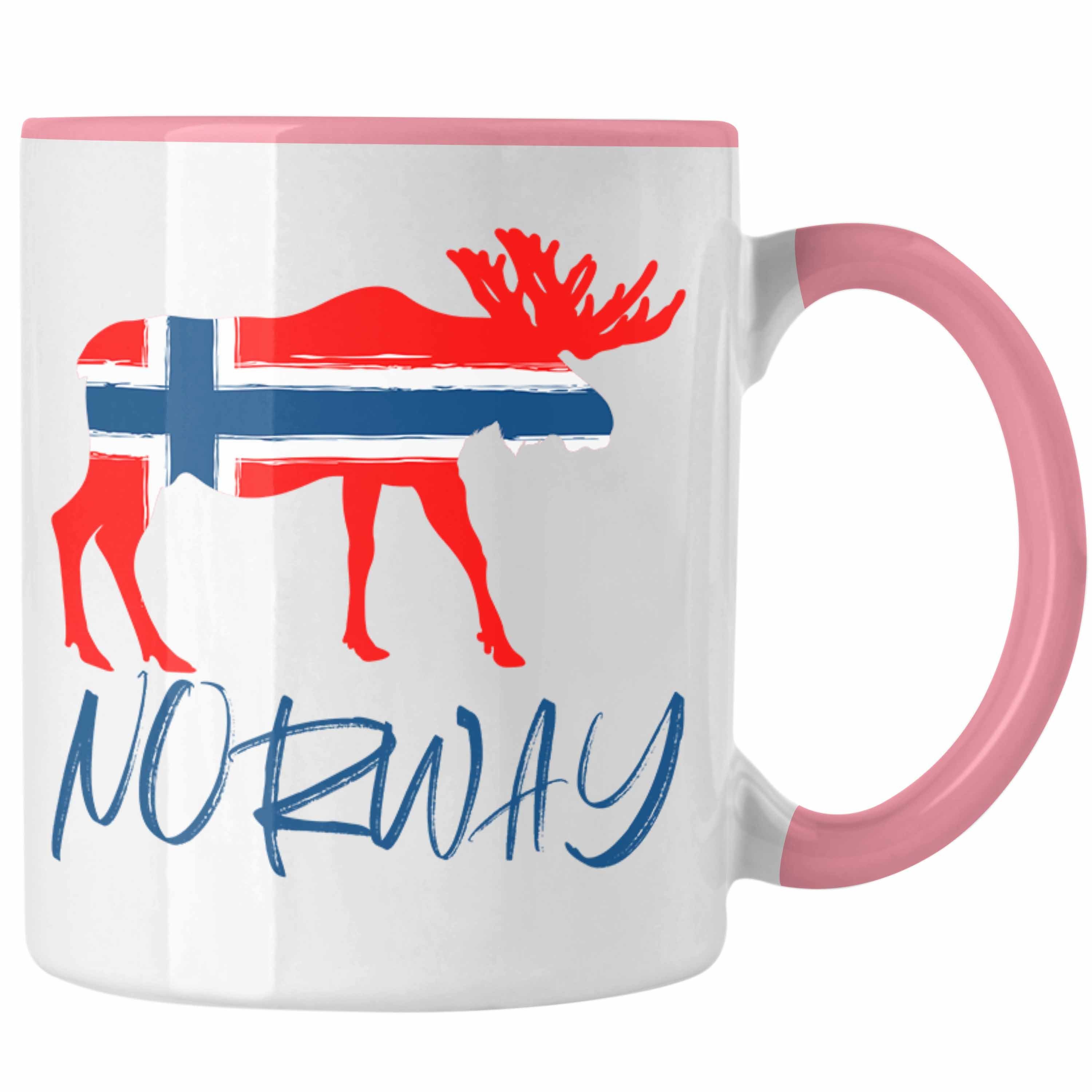 Trendation Tasse Trendation - Norwegen Geschenke Tasse Flagge Nordkap Elch Norway Grafik Rosa | Teetassen