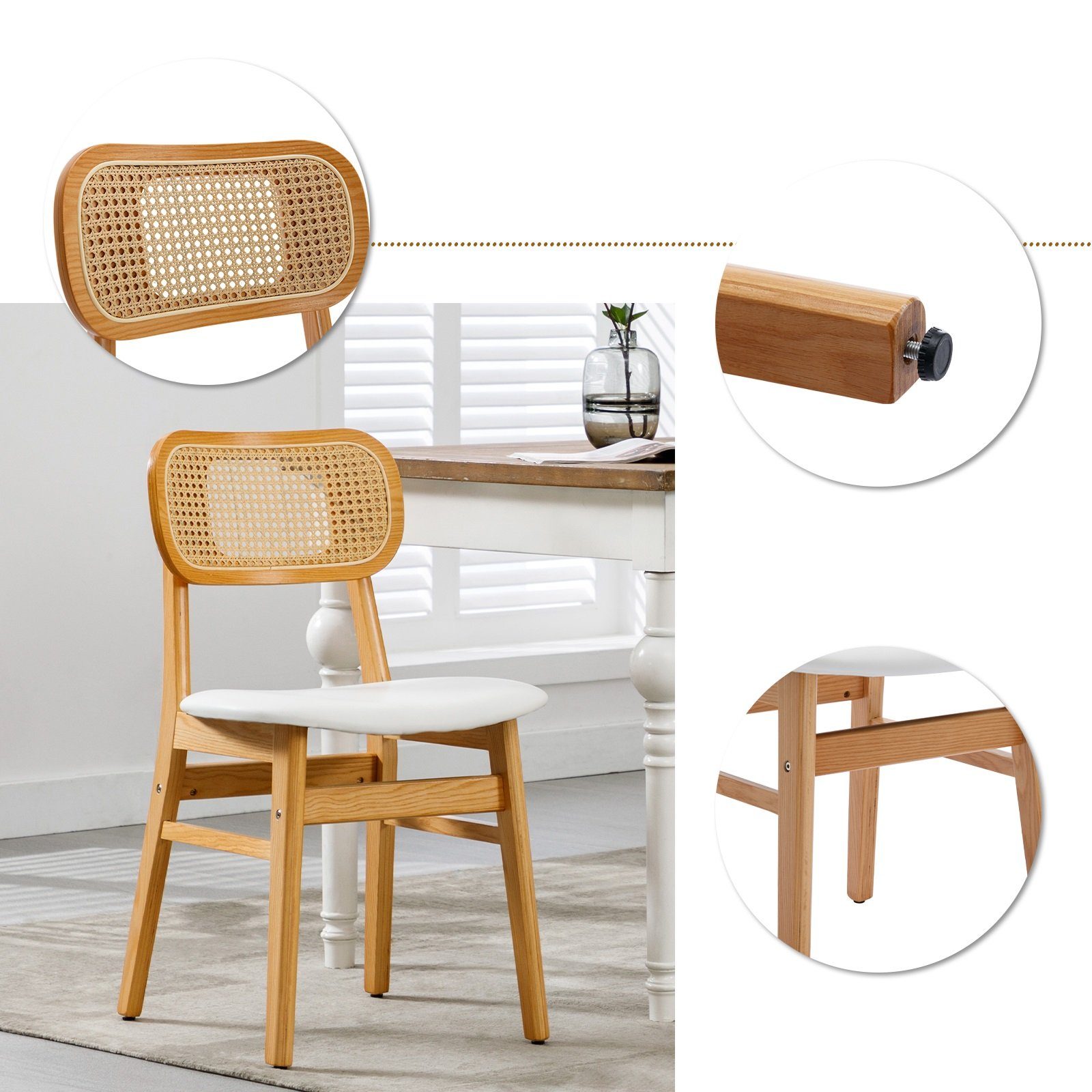WAHSON OFFICE CHAIRS Esszimmerstuhl Rattansessel 2/4er Set, Küchenstuhl