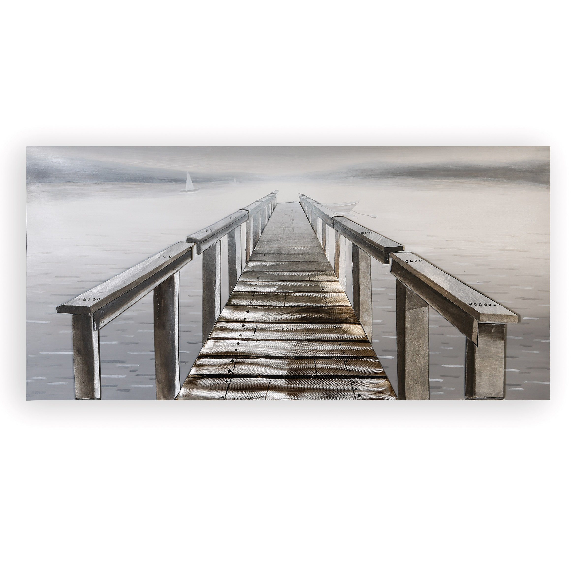 GILDE Wandbild GILDE 3D Bild Bootssteg - braun-grau-silber - H. 75cm x B. 150cm