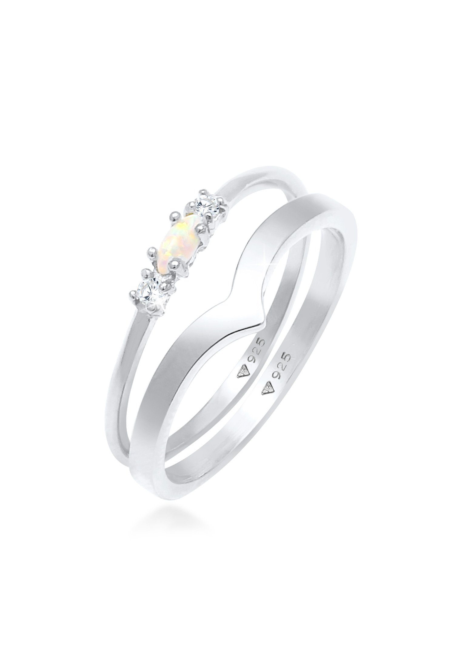 Elli Ring-Set Marquise Opal Zirkonia Dreieck (2 tlg) 925 Silber, Ring Set