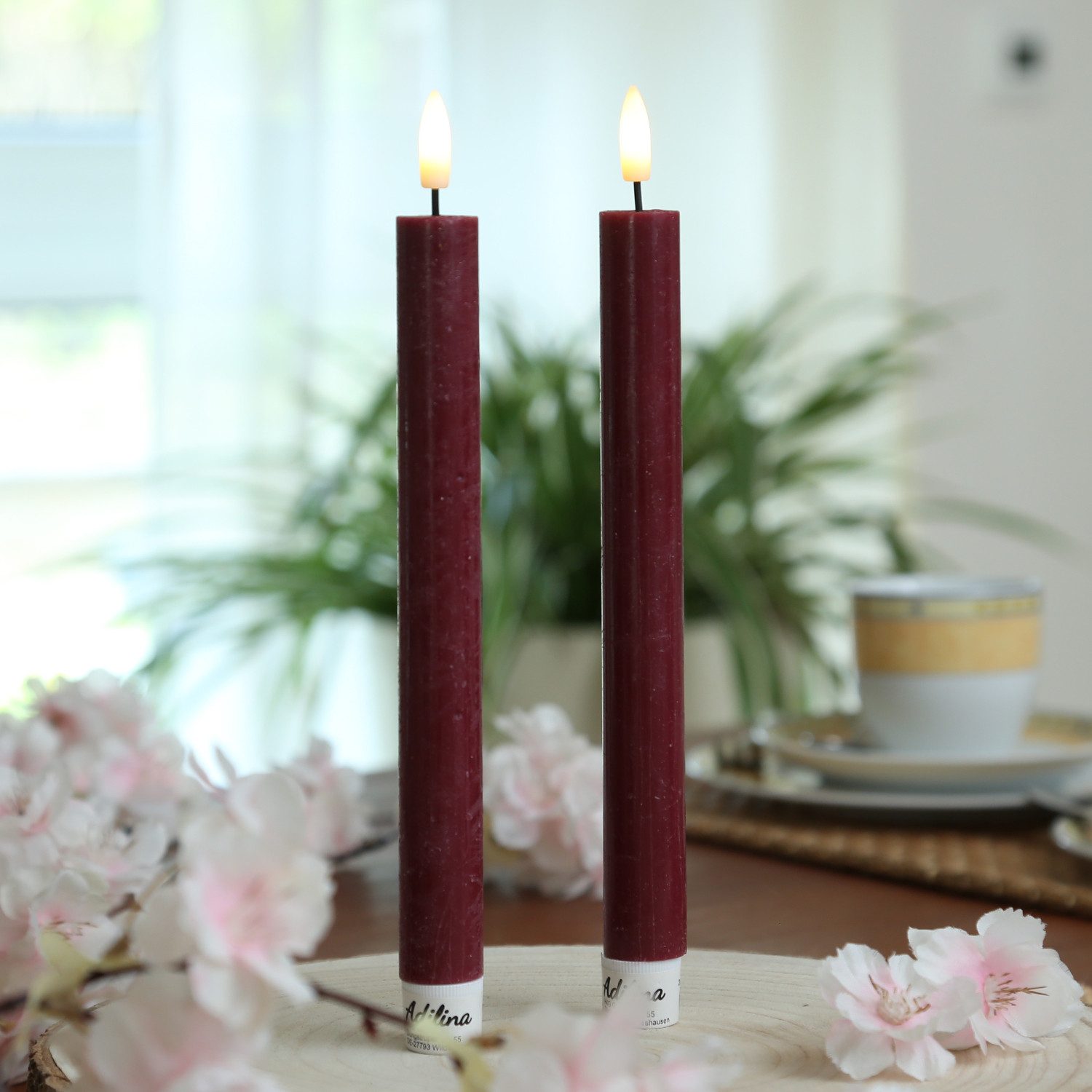 Adilina LED-Kerze LED Stabkerzen Tafelkerzen Dinner Spitzkerzen rustikal 24cm rot 2St, LED Classic, warmweiß (2100K bis 3000K)