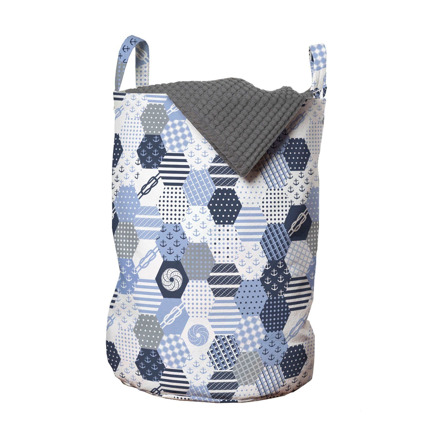 Abakuhaus Wäschesäckchen Wäschekorb mit Griffen Kordelzugverschluss für Waschsalons, blau Wasser Hexagon Shapes Pastell