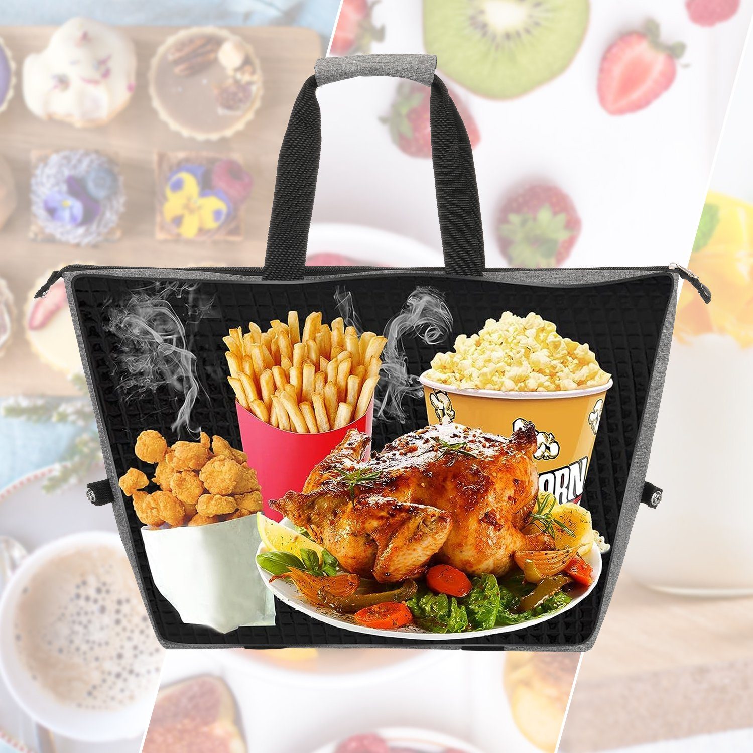 IMIKEYA Picknickkorb Aus Bambus - 30x20x16cm, Blau, Mit Griff