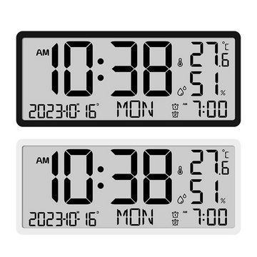 Jioson Wanduhr LCD Wanduhr digital mit Temperatur und Luftfeuchteanzeige (34*15*3 cm,präzises elektronisches Uhrwerk sorgt für genaue Uhrzeit)