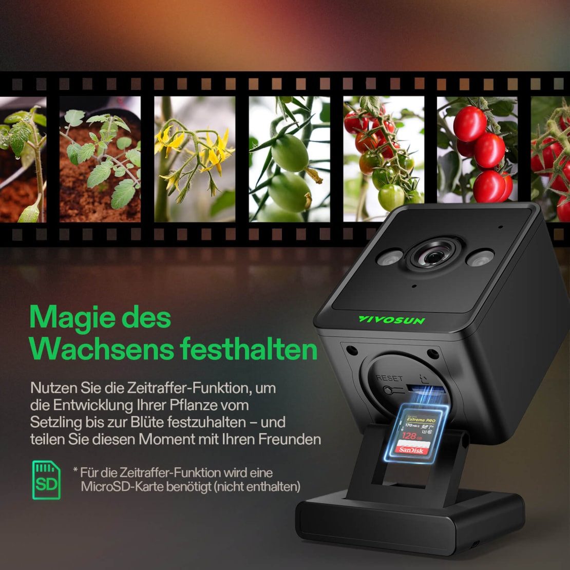 VIVOSUN Überwachungskamera VIVOSUN GrowCam C4 2K-QHD WLAN-Smart-Kamera mit App-Steuerung (Innenbereich, Growzelt, Smart Growbox, 1-tlg., Zeitraffer-Funktion und Nachtsichtmodus)