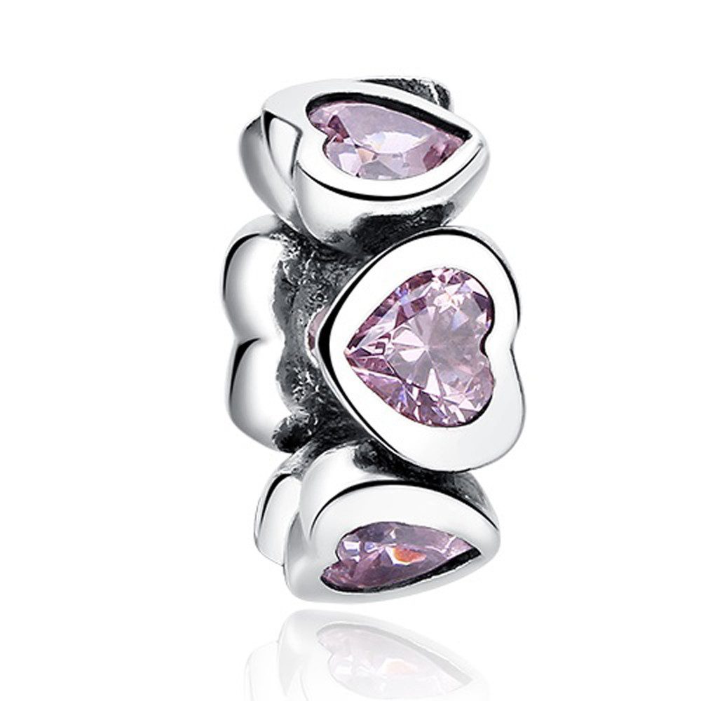 PANDACHARMS Bead Rosa Herzen Zwischenelement Charm, 925er Sterling Silber mit Zirkonia