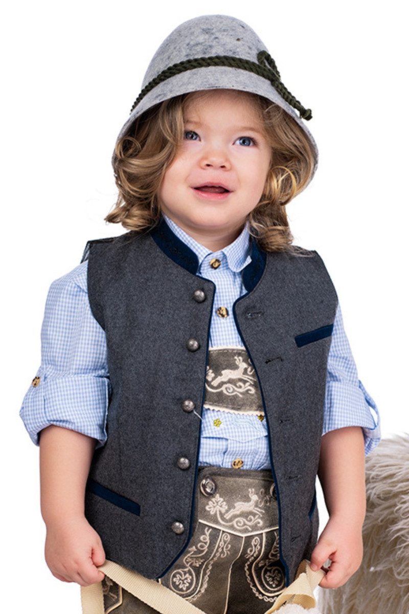 Maddox Trachtenjacke Kinderweste - RODING KID - grau/blau