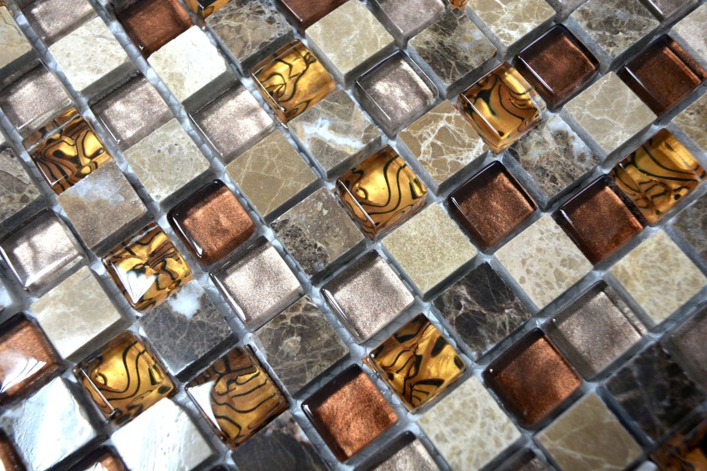 Mosani Mosaikfliesen Glasmosaik Naturstein Mosaikfliese beige braun creme