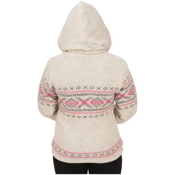 KUNST UND MAGIE Kapuzenstrickjacke Gefütterte Wolljacke Strickjacke Norweger Muster abnehmbarer Kapuze