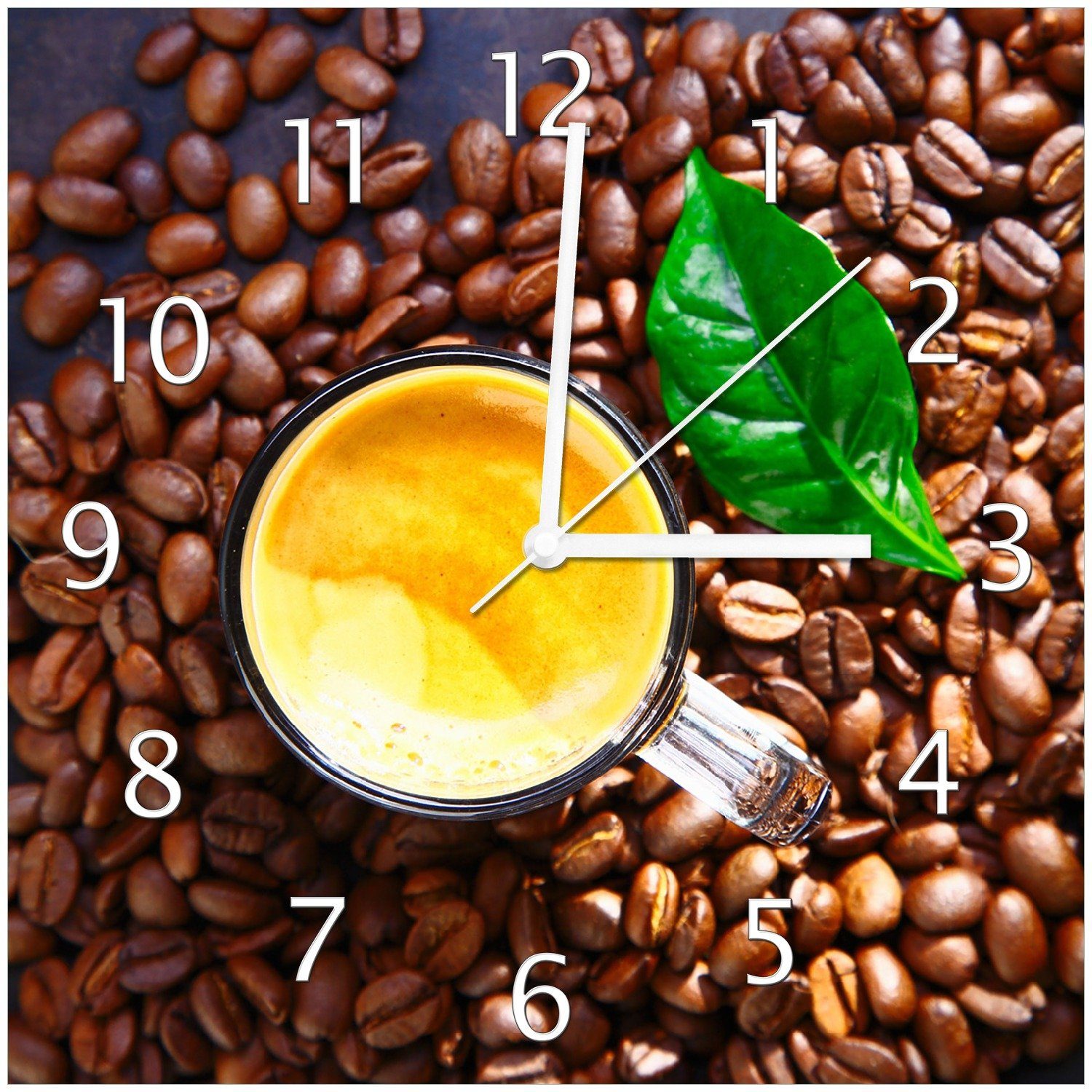 Wanduhr (Glasuhr) Kaffee Bohnen Wallario und