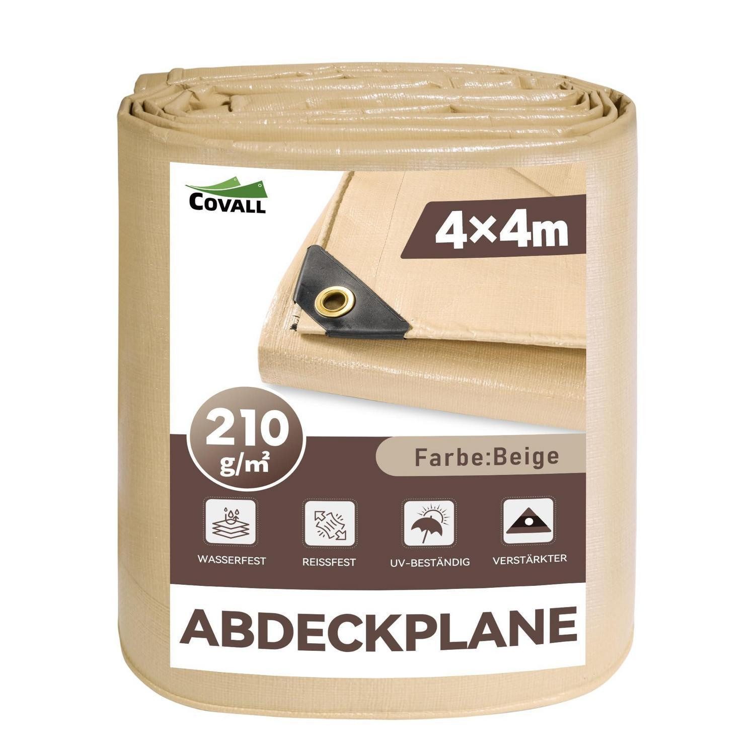 LuxusKollektion Schutzplane Abdeckplane 210g wasserdicht reißfest UV Ösen Pool Beige 4m x 4m