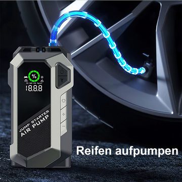 Novzep Elektropumpe Reifenfüller-Luftkompressor mit Auto-Starthilfe, 10000-mAh, digitalem Reifenfüller, 12-V-Autobatterie-Booster-Sprungbox