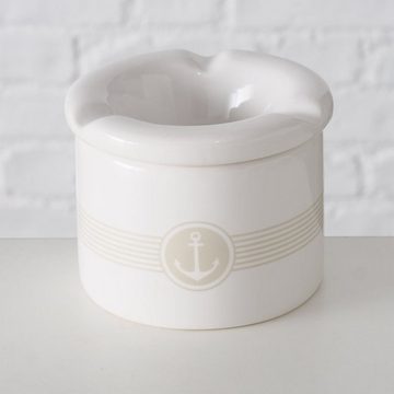 BOLTZE Aschenbecher Sturmaschenbecher aus Keramik Maritimes Design mit Anker Weiß