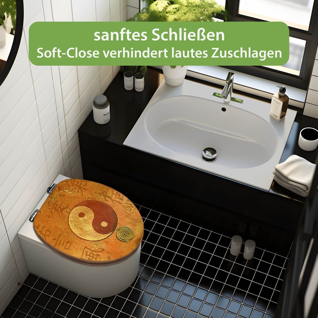banjado WC-Sitz aus Bambus mit Absenkautomatik Motiv Yin Yang (umweltfreund günstig online kaufen