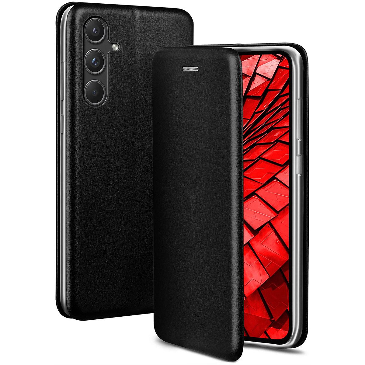 ONEFLOW Handyhülle für Samsung Galaxy A55 5G Premium Hülle Business Cover Schwarz 6,5 Zoll, 360 Grad Schutzhülle Flip Case Etui Klapphülle Dünn Leder Handy Tasche