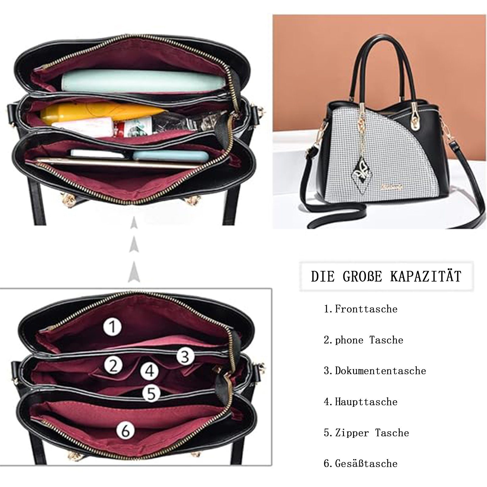 OKWISH Henkeltasche Umhängetasche Handtasche Tragetasche Bürotasche (Arbeitstasche Messenger-Tasche Top Griff Schultergurt, Freizeittasche, Unitasche, Kunstleder), für Frauen Freizeit Business Schule Büro Reisen usw