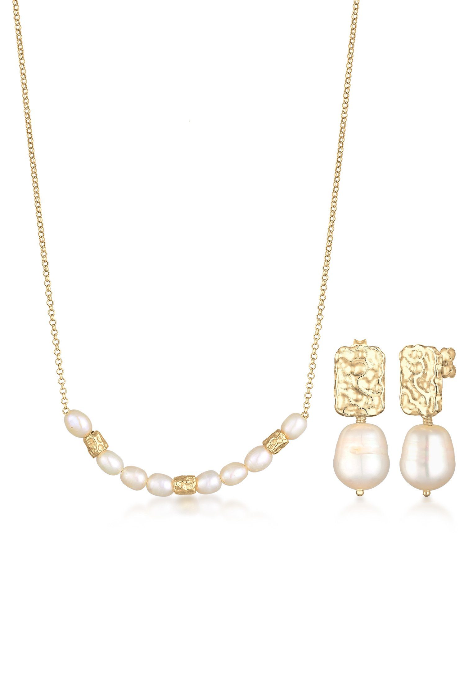Valentinstagsgeschenk Elli Premium Schmuckset Süßwasserperlen Barock Elegant 2er Set 925 Silber, Schmuckset, goldfarben, Gold
