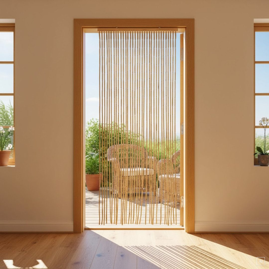 abc HOME Türvorhang Bambus Holz 90x200cm – Sichtschutz & Insektenschutz mit 40 Strängen