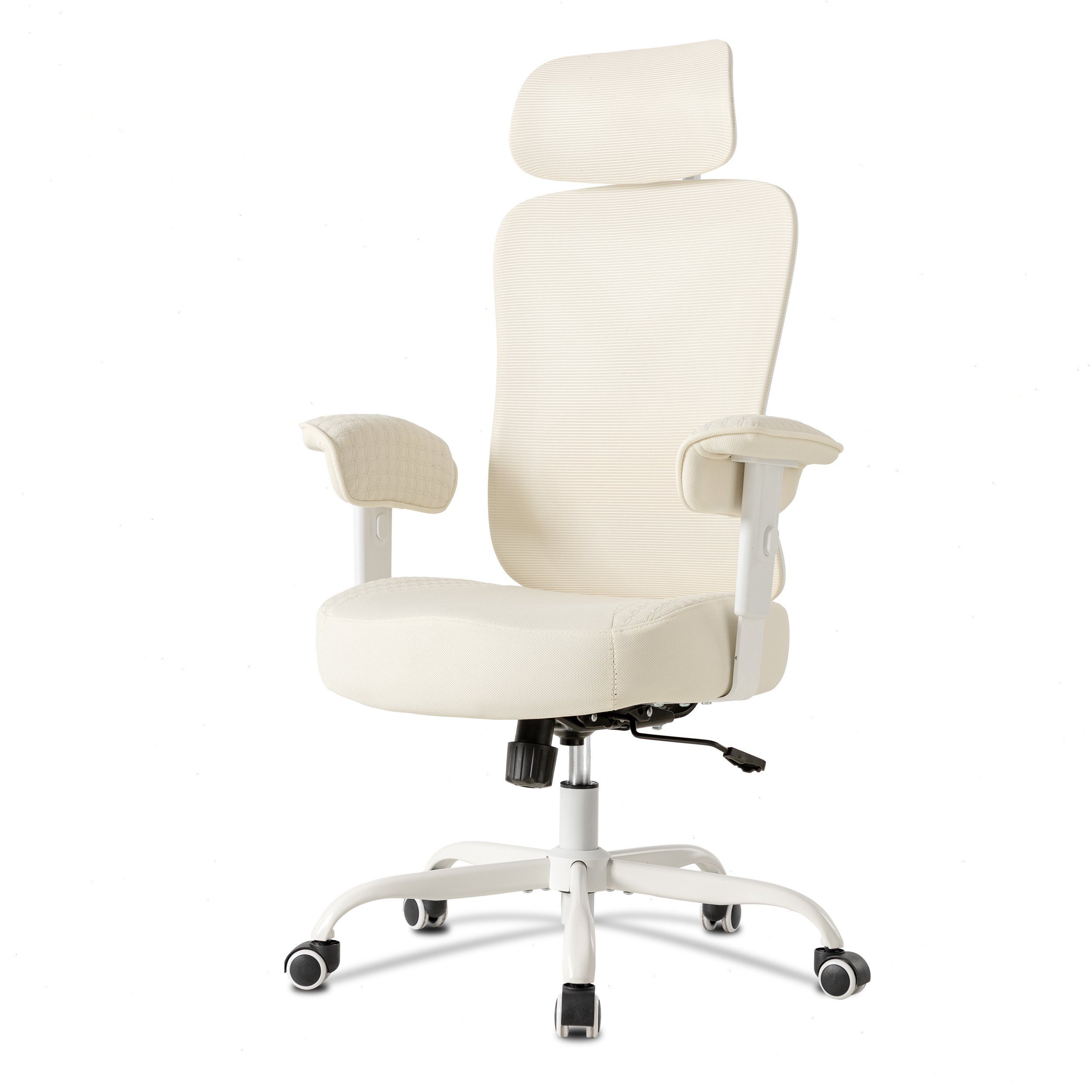UEV Bürostuhl Ergonomisch bis 220KG Gaming Stuhl Wippfunktion (Schreibstuhl mit Armlehnen und Kopistütze, höhenverstellbarer Arbeitsstuhl, Drehstuhl mit Netzbespannung), verdicke Sitzkissen, Höhenverstellbar, 360°Drehung
