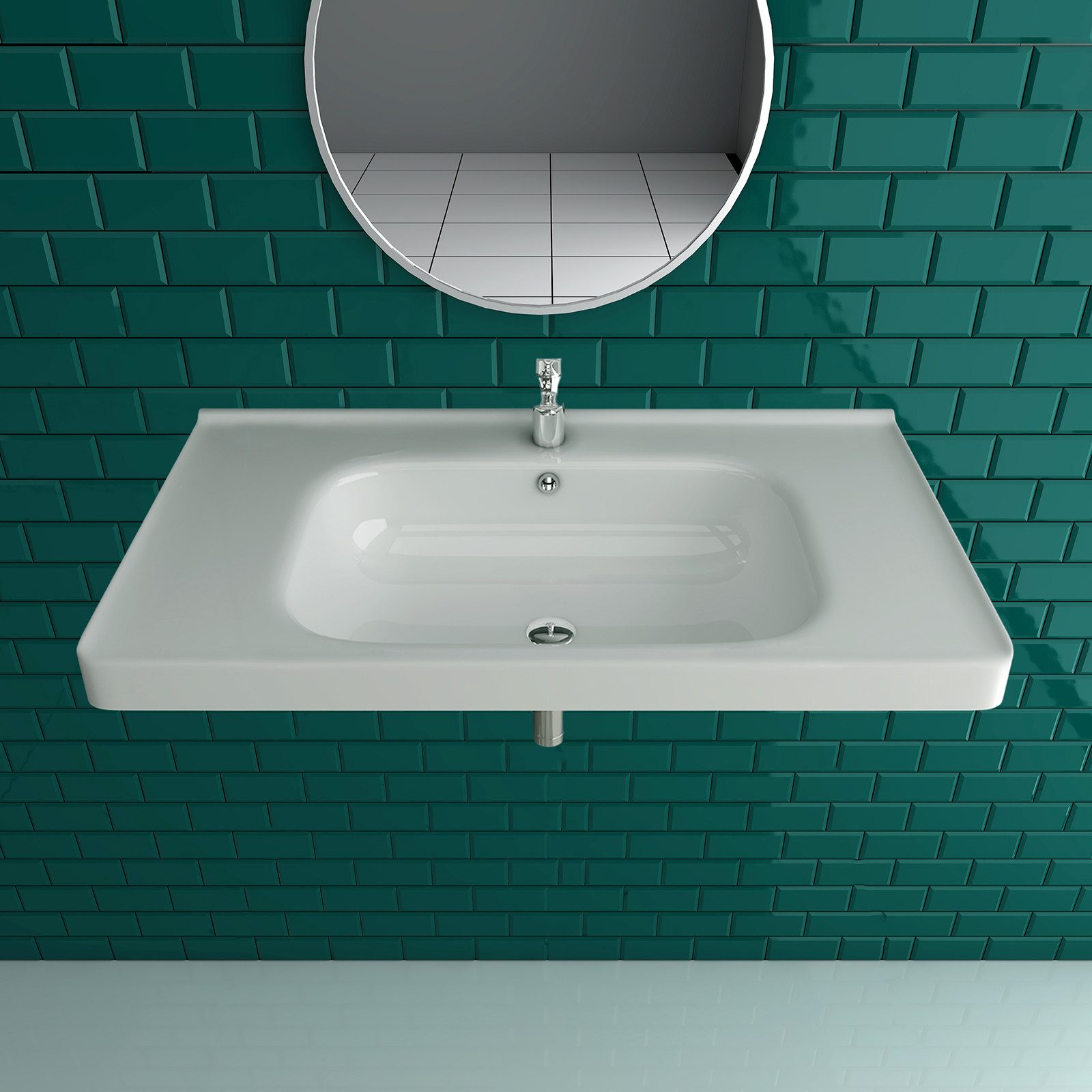 Alpenberger Waschbecken Eckig - Waschtisch Keramik Hängewaschbecken 80 cm Breit (1-tlg., 1-St., mit Überlauf und Hahnloch), Nanobeschichtung, Lotuseffekt