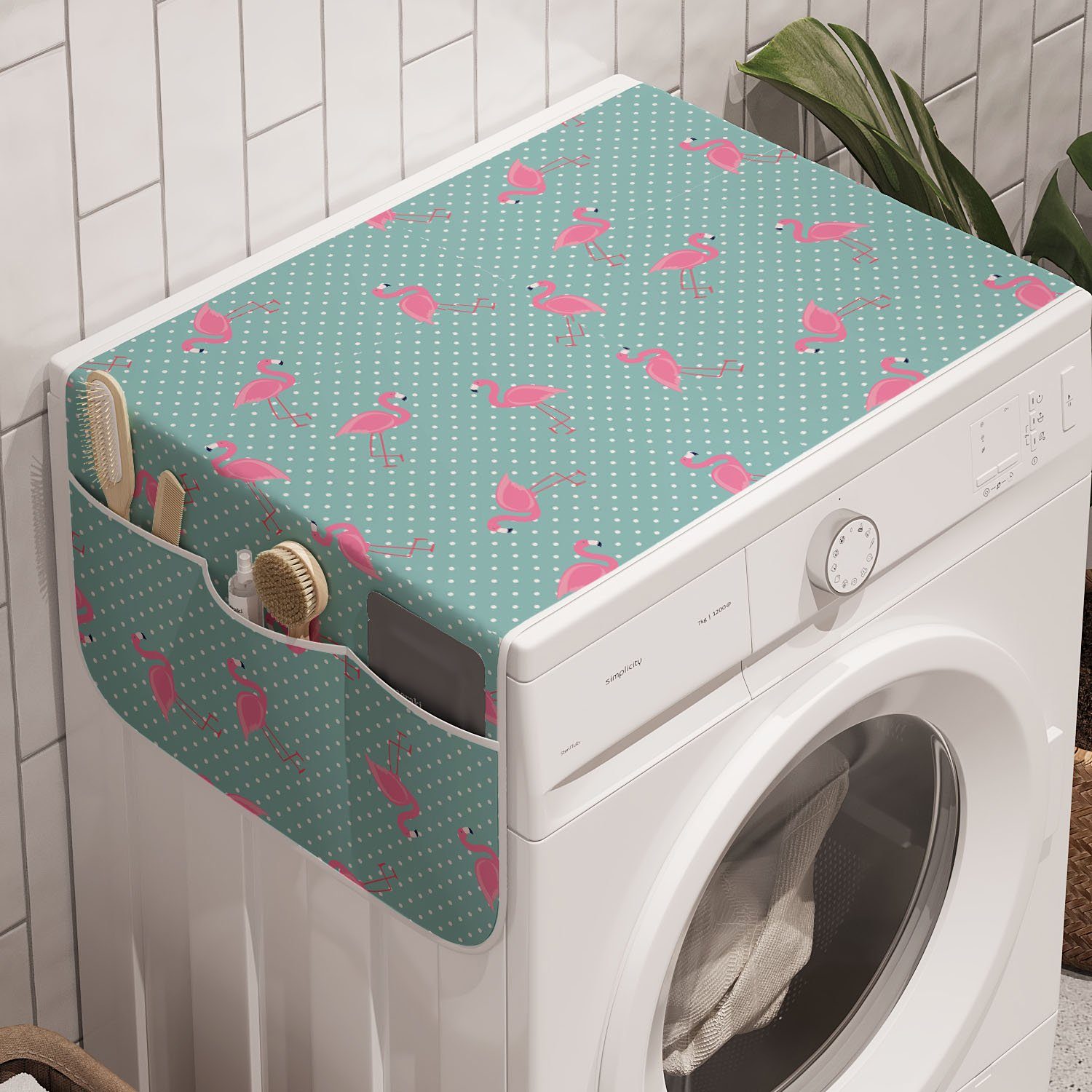 und Badorganizer Szene Waschmaschine für Retro Flamingo Anti-Rutsch-Stoffabdeckung Trockner, Tupfen Abakuhaus