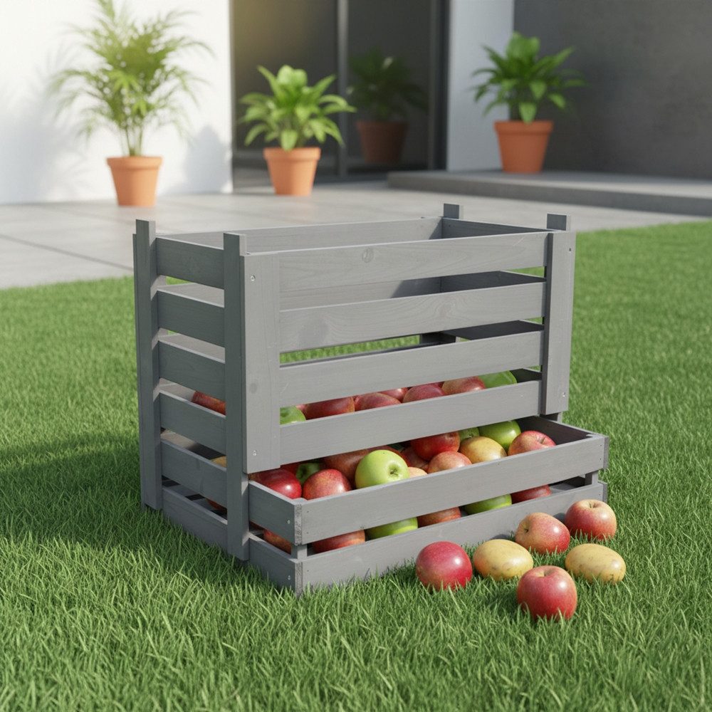 Melko Holzkiste Obstkiste Kartoffelkiste Vorratskiste Obst Aufbewahrungskiste (großzügiges Fassungsvermögen, Kein Kondenswasser, kein Hitzestau – ideal für frische Vorratshaltung), Multifunktionale Nutzung
