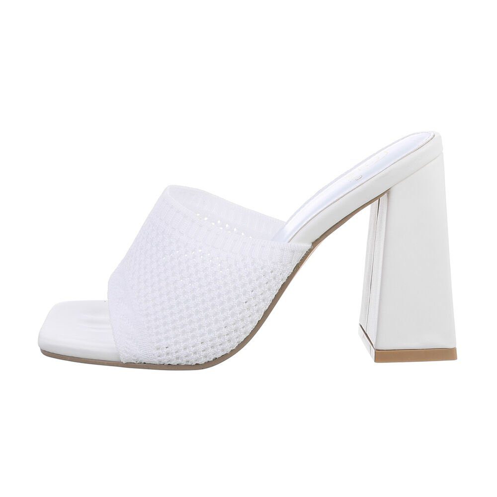 Ital-Design Damen Mules Freizeit Pantolette Blockabsatz Sandalen & Sandaletten in Weiß