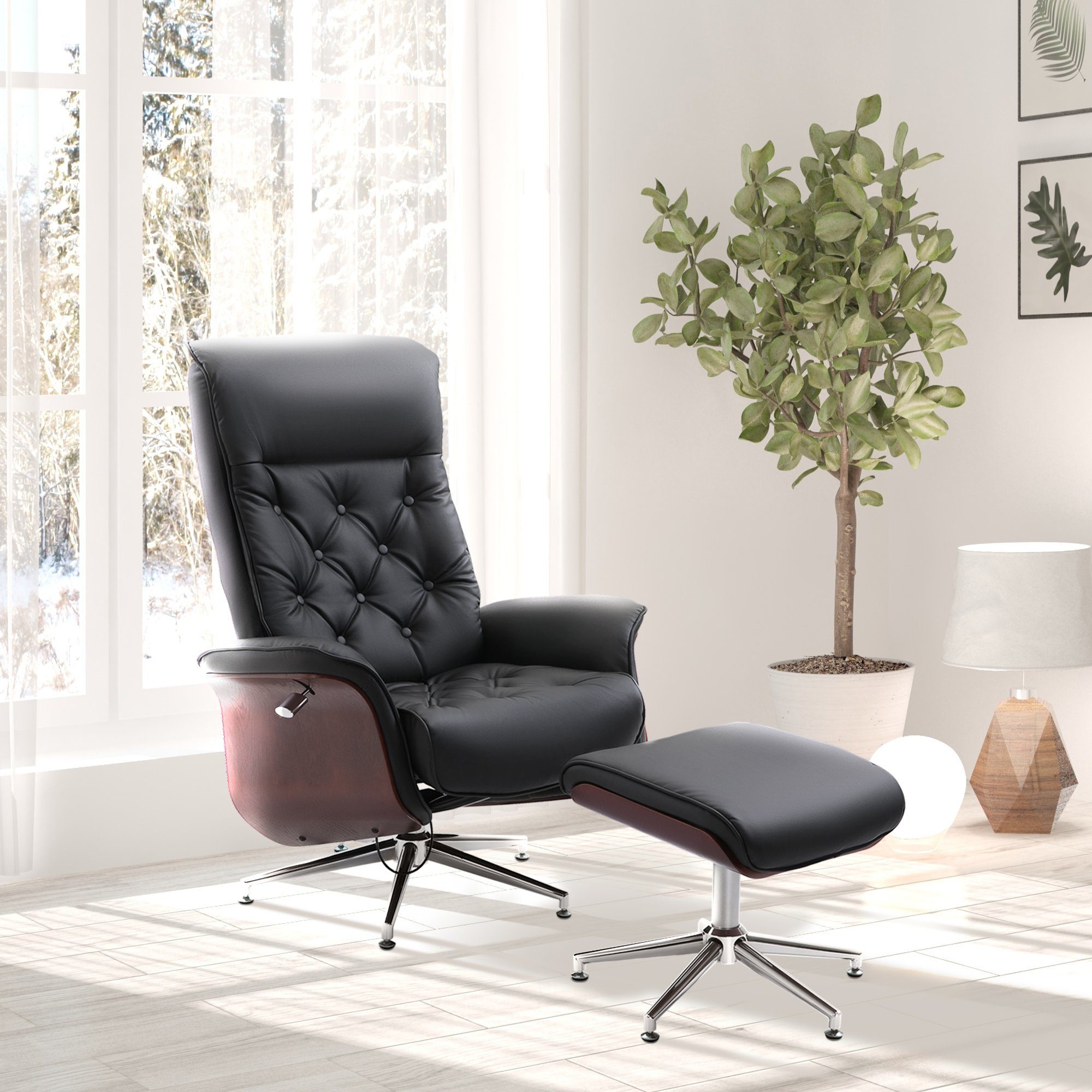 HOMCOM Polsterstuhl mit Hocker, Fernsehsessel, Polstersessel, 360° drehbar günstig online kaufen