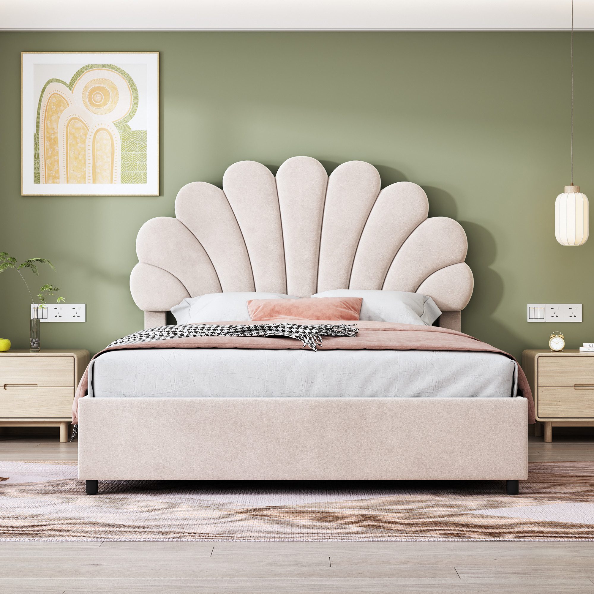 MODFU Polsterbett Funktionsbett (mit geblümtem Kopfteil, günstig online kaufen