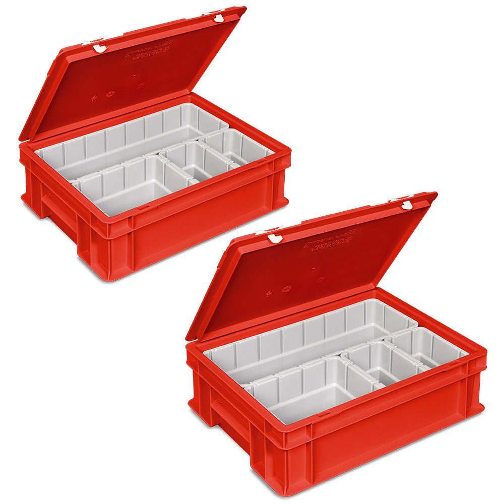BRB-Lagertechnik Aufbewahrungsbox BRB 2x Euro-Deckelbehälter mit 4 Einsatzkästen, LxBxH 400x300x130 mm, Aufbewahrung für z.B. Werkzeuge oder Kleinteile