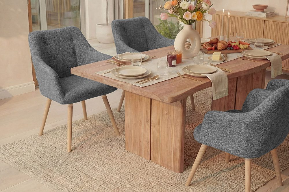 riess-ambiente Esszimmerstuhl SCANDINAVIA MEISTERSTÜCK grau/natur - Strukturstoff, Gummibaum, massiv (Einzelartikel, 1 St), Nordischer Stuhl - ideal für Esszimmer, Wohnbereich oder Homeoffice