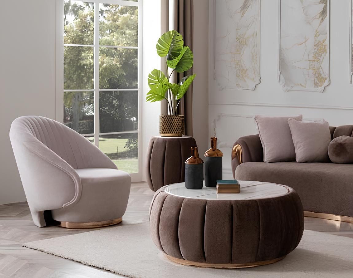 JVmoebel Polstergarnitur Halbrunde Sofagarnitur in elegantem Design mit gemütlichen Sitzen, (4tlg.Sofagarnitur 3 + 3 + 1 Sitzer + Couchtisch), Made in Europa