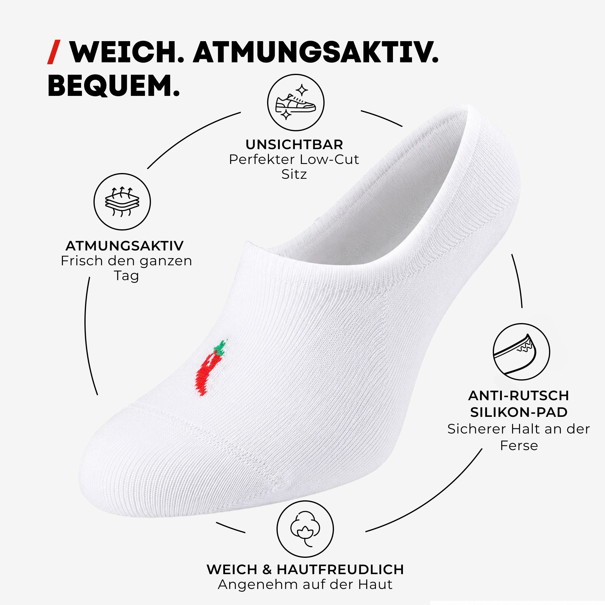 Chili Lifestyle Füßlinge mit Silicon Pad aus Nachhaltige recycelte Baumwolle für Damen Herren (Multipack, 12-Paar, 2 Farbe Sneaker Socken - Top-Preis auf OTTO: nur 1,17 € pro Paar) Anti Slip Invisible Socks ohne Naht mit Silikonpad gegen Verrutschen