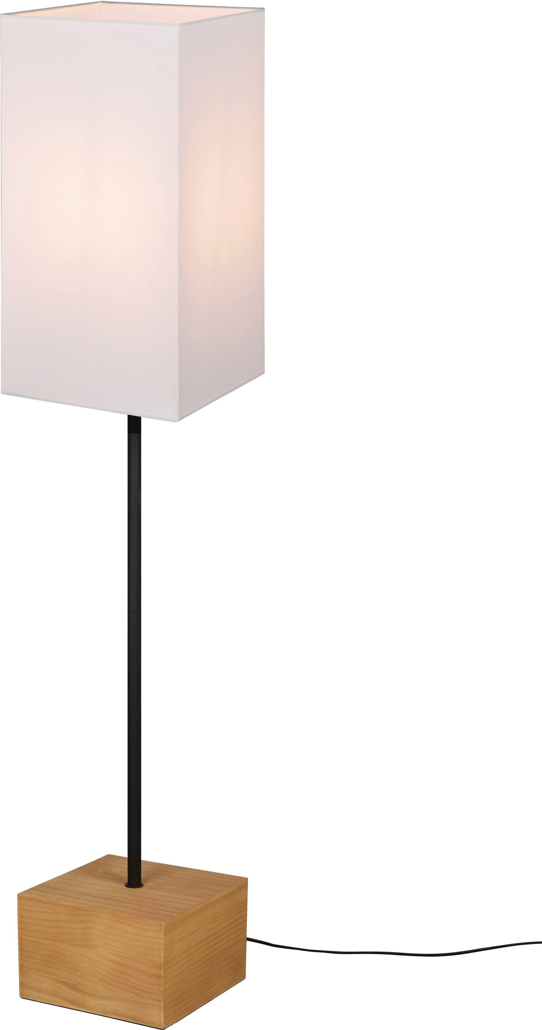 TRIO Leuchten Stehlampe Woody, Ein-/Ausschalter, ohne Leuchtmittel, warmweiß - kaltweiß, Holz Stehleuchte Stoffschirm Fußschalter exkl 1xE27 max 60W Höhe 150cm