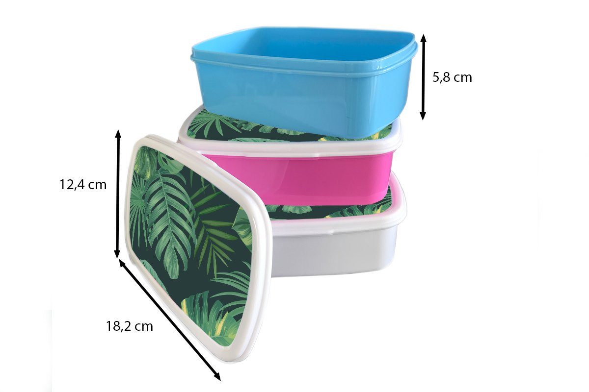 MuchoWow Lunchbox Dschungel Snackbox, - Kunststoff, Muster für Mädchen Kunststoff - rosa Brotbox Mädchen, Jungen Brotdose Erwachsene, - (2-tlg), Kinder, - Tropische - Pflanzen Kinder