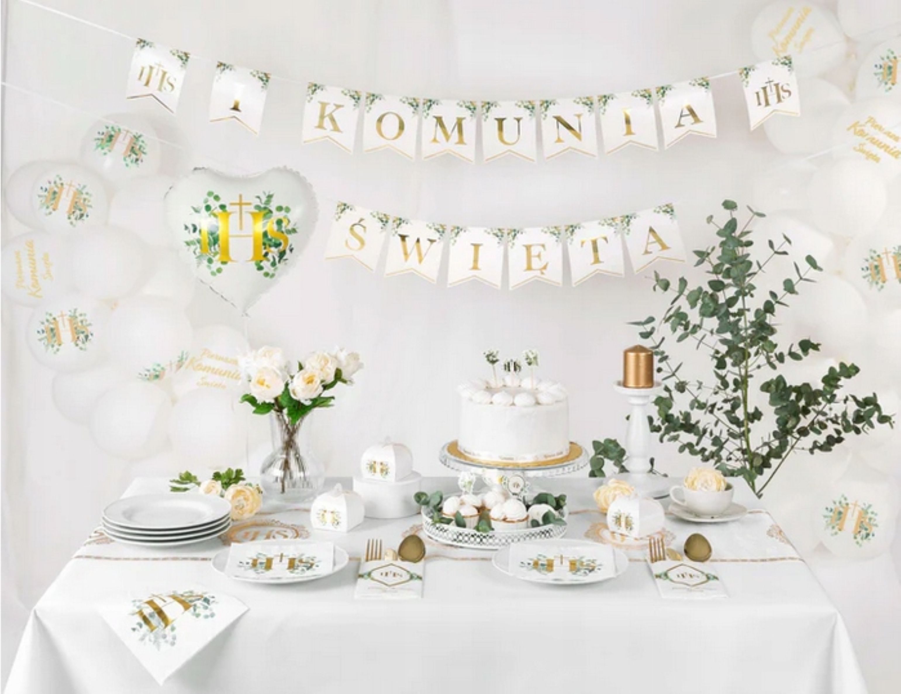 PartyPro Kommunionskarte Elegante Kommunionsgirlande mit goldenen Buchstaben