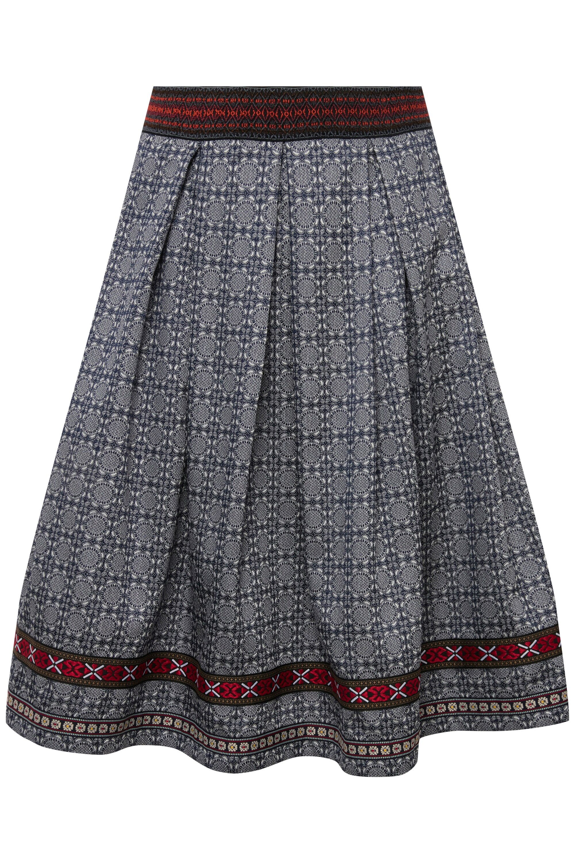 Ulla Popken Jerseyrock Trachtenrock Jacquard A-Linie Zierband